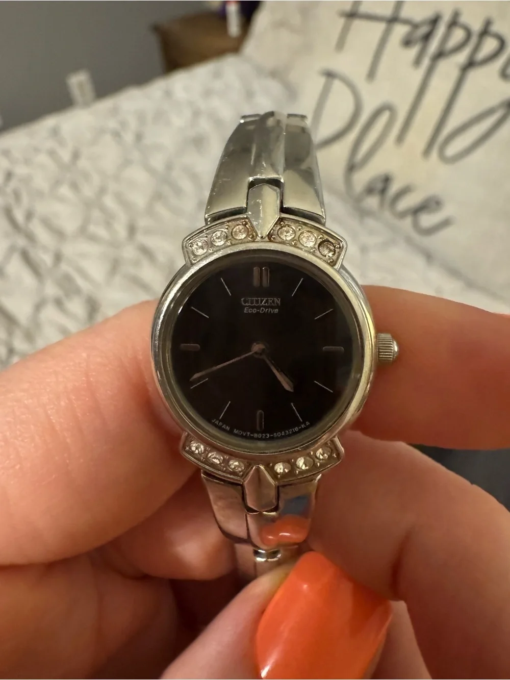 Citizen Women's Silver Bracelet Watch with Black Dial and Crystal Accents